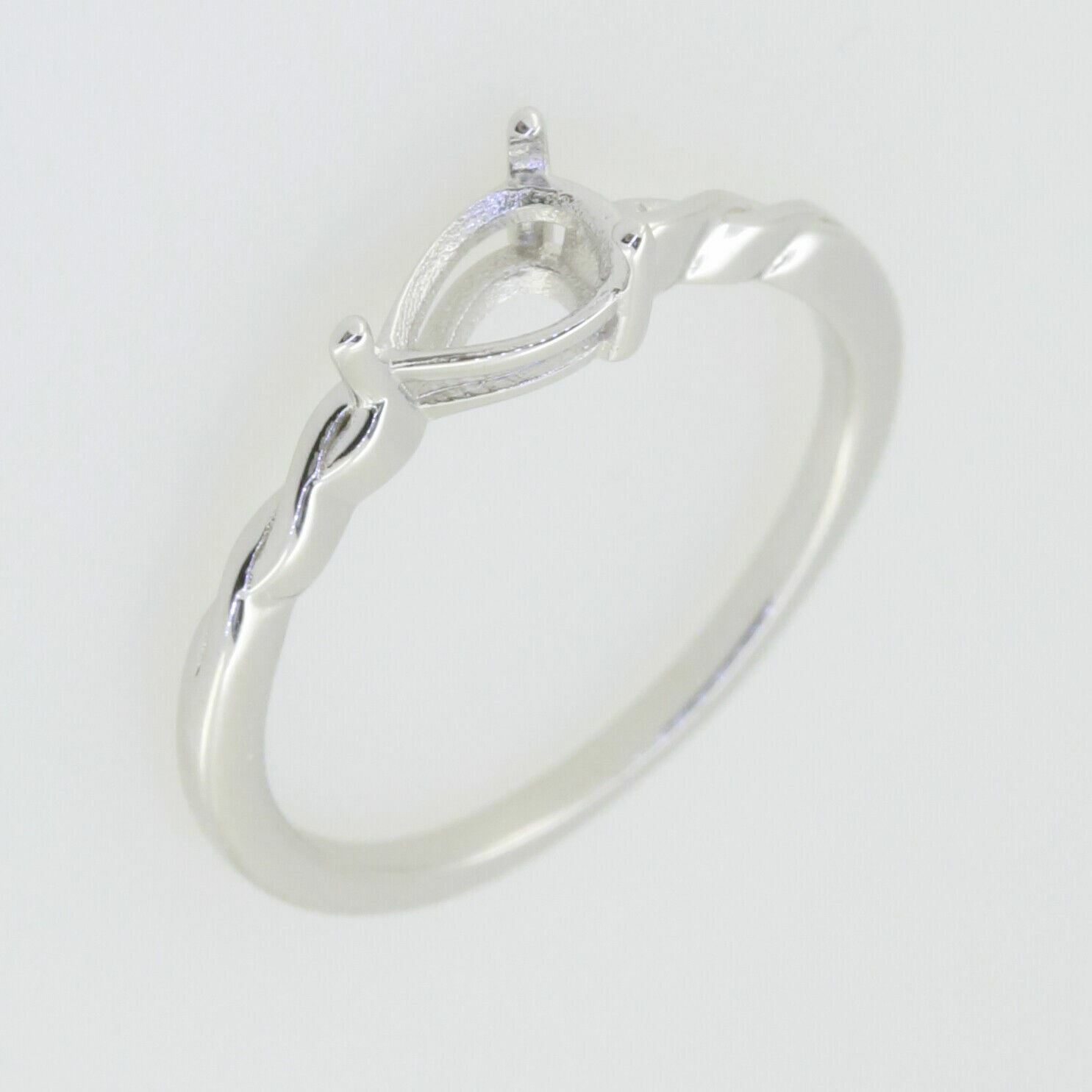 Delicate Sterling Silver Semi Mount Ring Setting Pear PE 7x5mm thin ba - Syzjewelry