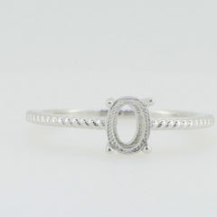 Minimal 14K White Gold Semi Mount Ring Setting OV 7x5mm Solitaire thin band - Syzjewelry