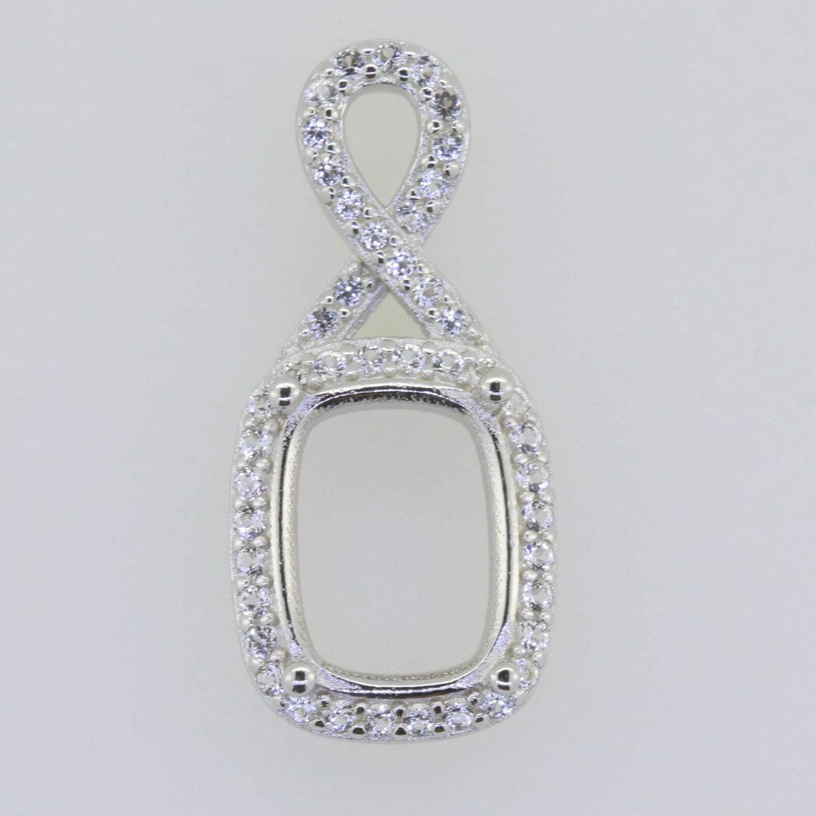 Sterling Silver Semi Mount Pendant Setting Cushion CU 9x7mm White Topa GTL20 - Syzjewelry