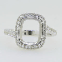 14K White Gold Semi Mount Ring Setting Cushion CU 12X10mm Solid - Syzjewelry