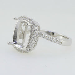 14K White Gold Semi Mount Ring Setting Cushion CU 12X10mm Solid - Syzjewelry