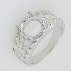 14K White Gold Semi Mount Ring Setting Round RD 9x9mm Art Nouveau Style - Syzjewelry