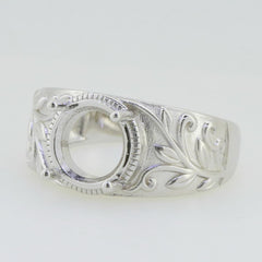 14K White Gold Semi Mount Ring Setting Round RD 9x9mm Art Nouveau Style - Syzjewelry