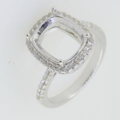 Sterling Silver Semi Mount Ring Setting Cushion CU 12X10mm White Topaz PJC17 - Syzjewelry