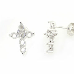 Sterling Silver Semi Mount Earrings Setting Round RD 5x5mm Cross Solid - Syzjewelry