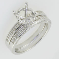 2 Pc Set Sterling Silver Semi Mount Ring Setting Round RD 8x8mm Engagement\