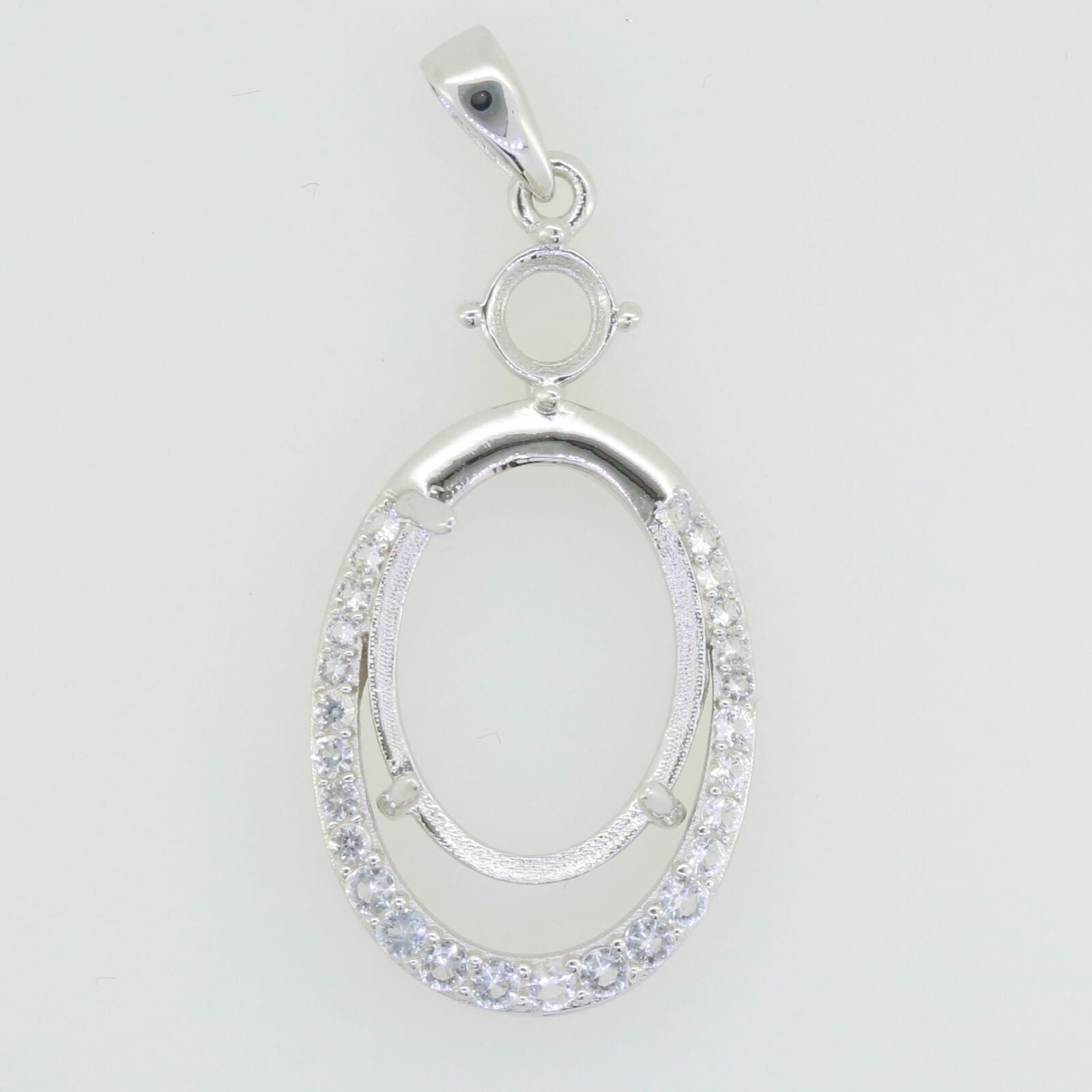 14K White Gold Semi Mount Pendant Setting Oval OV 16x12mm PJC19991P14KW - Syzjewelry