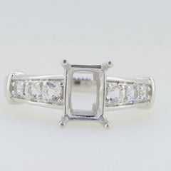 14K White Gold Semi Mount Ring Setting Emerald Cut OCT 8x6mm Vintage Repro - Syzjewelry