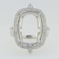 Sterling Silver Semi Mount Ring Setting Cushion CU 18X13mm White Topaz 6051 - Syzjewelry