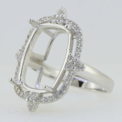 Sterling Silver Semi Mount Ring Setting Cushion CU 18X13mm White Topaz 6051 - Syzjewelry