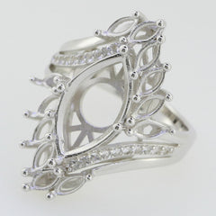 14K White Gold Semi Mount Ring Setting Marquise MQ 16x8mm 5x2.5mm Cluster