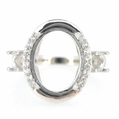 14K White Gold Semi Mount Ring Setting Oval OV 16x12mm Cabochon - Syzjewelry