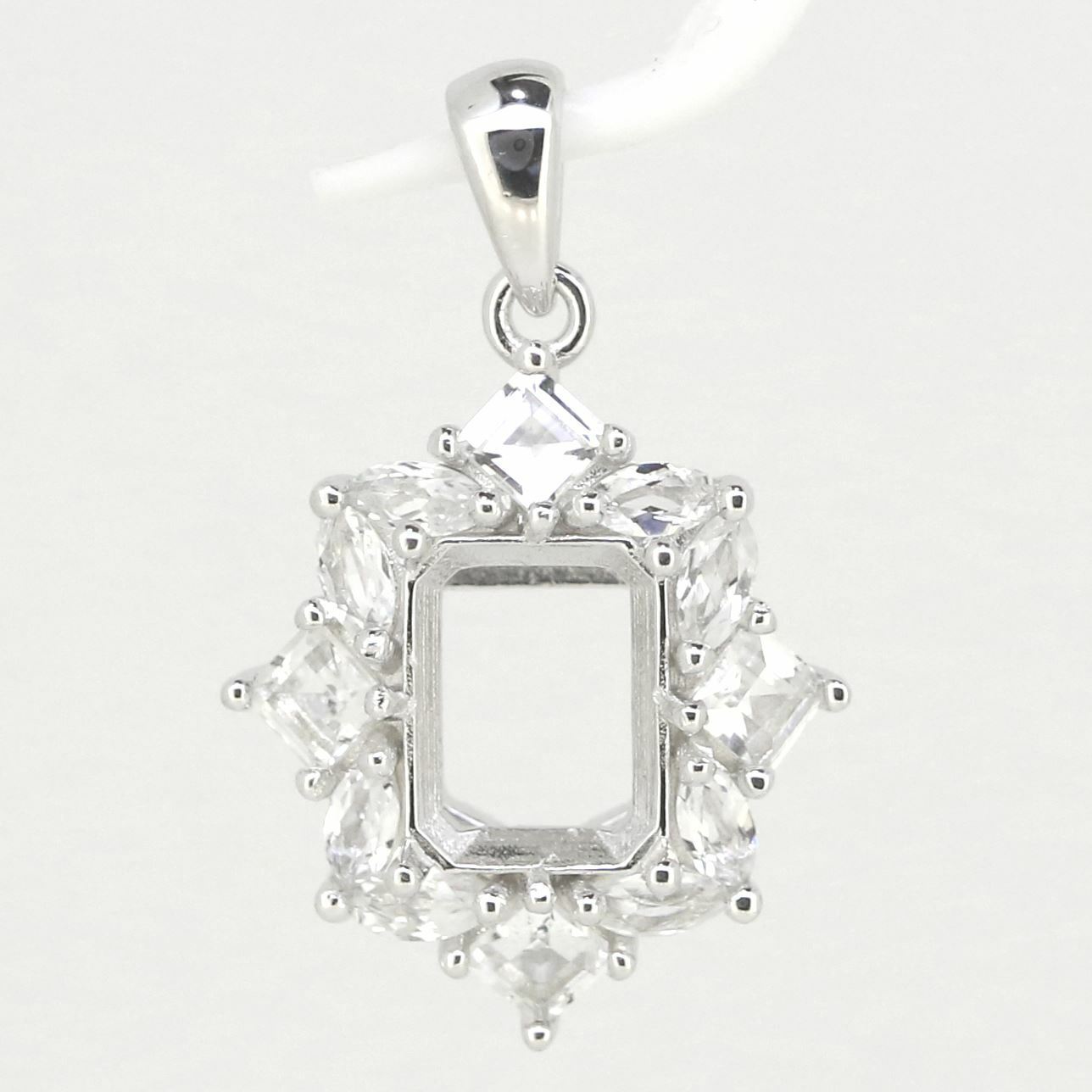 14K White Gold Semi Mount Pendant Setting OCT 9x7mm - Syzjewelry