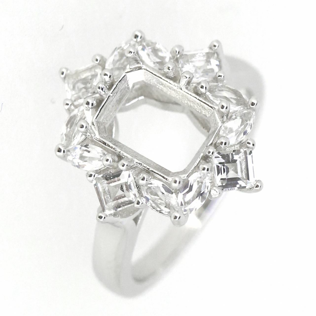 14K White Gold Semi Mount Ring Setting OCT 9x7mm - Syzjewelry