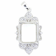 14K White Gold Semi Mount Pendant Setting OCT 12x10mm Vintage Style Milgrain - Syzjewelry