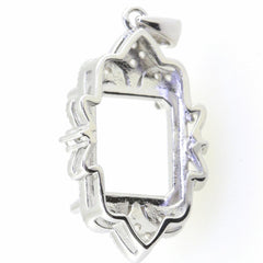 14K White Gold Semi Mount Pendant Setting OCT 12x10mm Vintage Style Milgrain - Syzjewelry