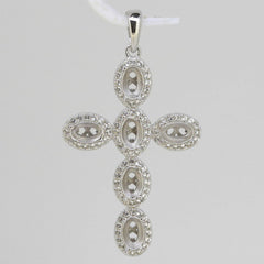 Sterling Silver Semi Mount Pendant Setting Oval OV 6x4mm Cross White Top - Syzjewelry