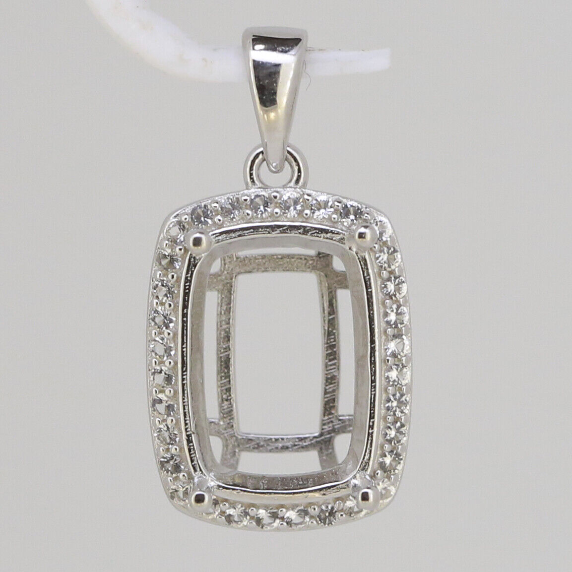 Sterling Silver Semi Mount Pendant Setting Cushion CU 14x10mm White To - Syzjewelry