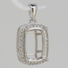 Sterling Silver Semi Mount Pendant Setting Cushion CU 14x10mm White To - Syzjewelry