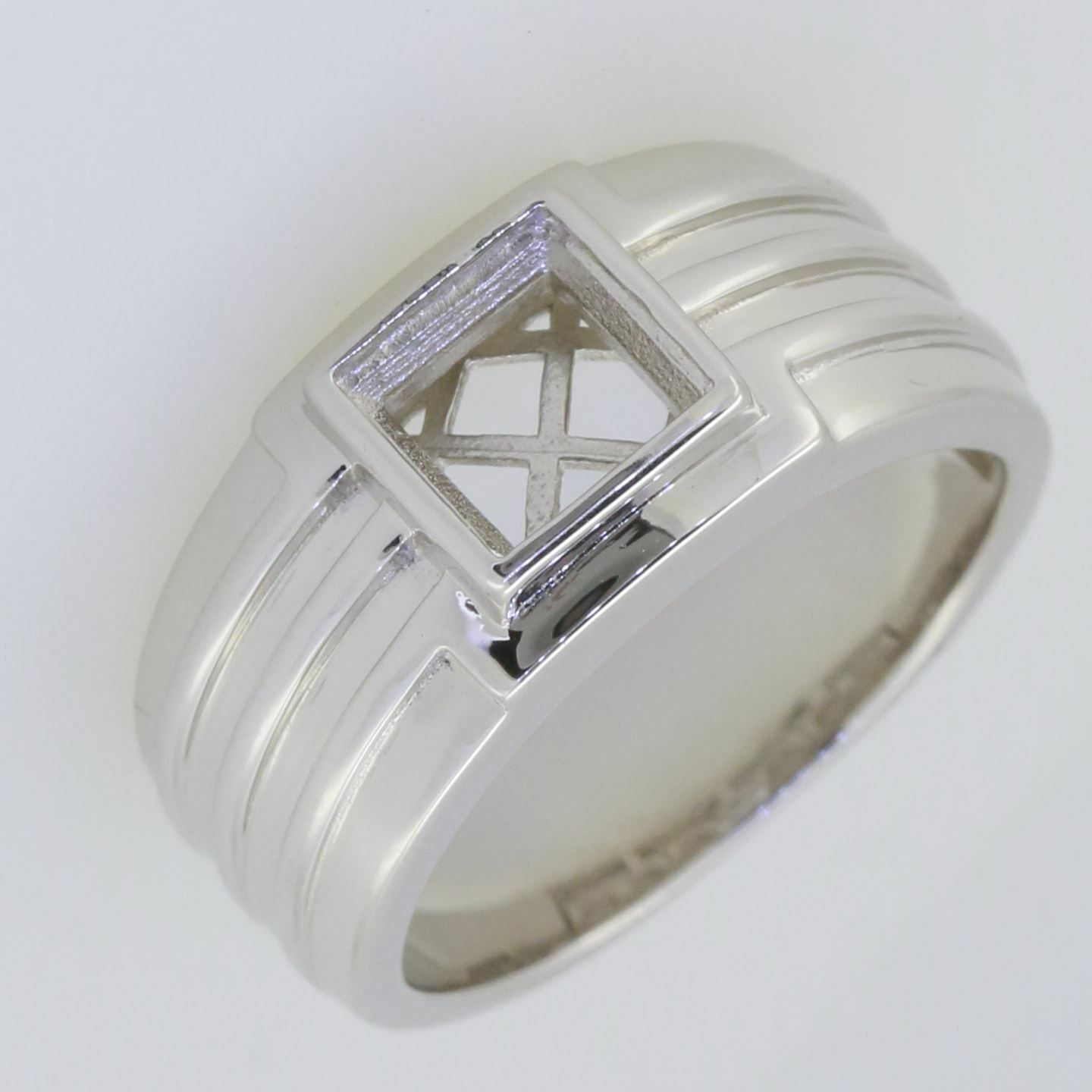 Men's Sterling Silver Semi Mount Ring Setting Princess SQ 6.5X6.5mm Wh - Syzjewelry