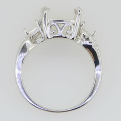 Sterling Silver Semi Mount Ring Setting Cushion CU 12X10mm Tri 4x4mm White - Syzjewelry