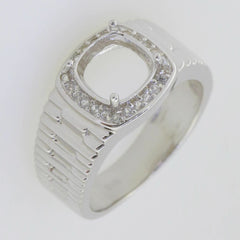 Men's Sterling Silver Semi Mount Ring Setting Round RD 9x9mm White Topaz - Syzjewelry