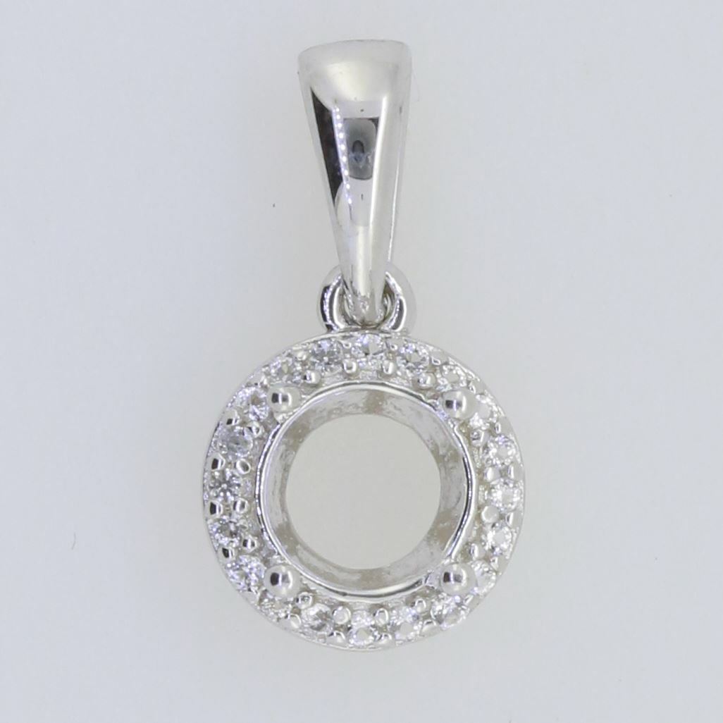 Sterling Silver Semi Mount Pendant Setting Round RD 6x6mm White Topaz - Syzjewelry