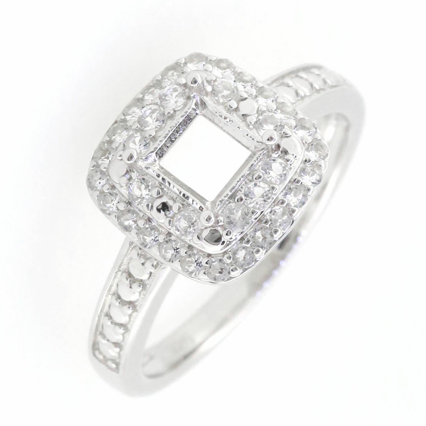 14K White Gold Semi Mount Ring Setting Princess SQ 5X5mm - Syzjewelry