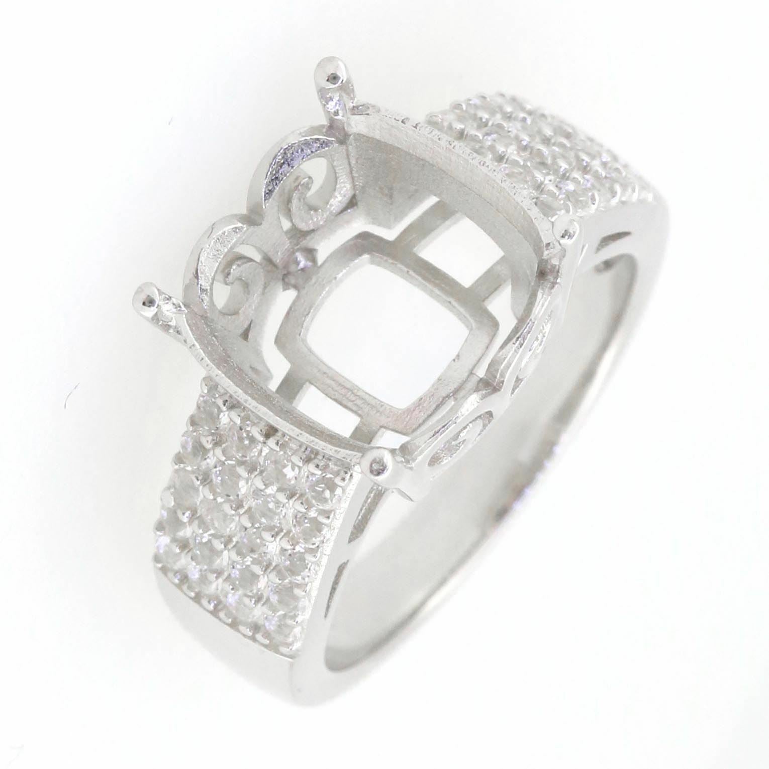 14K White Gold Semi Mount Ring Setting Cushion CU 12X12mm PJC17536R-14KW - Syzjewelry