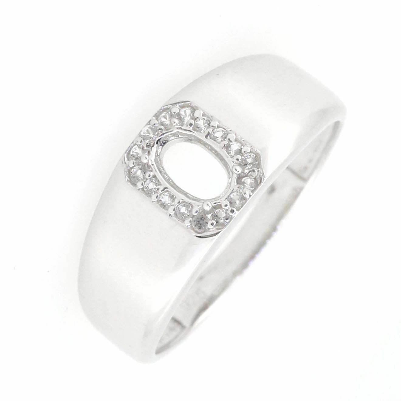 Men's 14K White Gold Semi Mount Ring Setting Oval OV 6X4mm - Syzjewelry