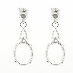 14K White Gold Semi Mount Earrings Setting Oval OV 12X10mm - Syzjewelry