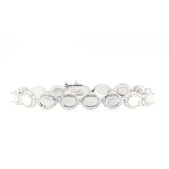 Sterling Silver Semi Mount Tennis Bracelet Setting Cab Oval OV 8x6mm Halo To - Syzjewelry