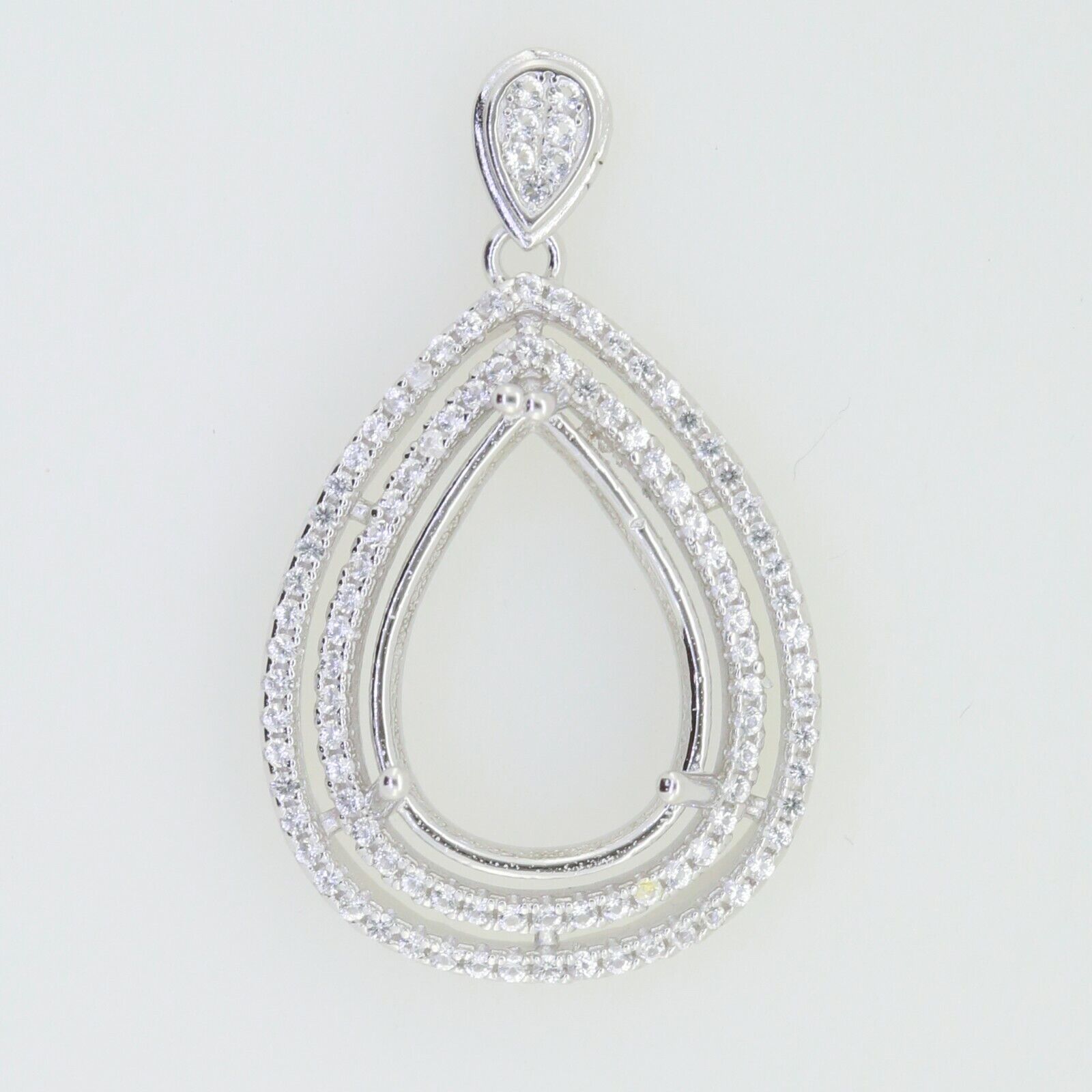 Sterling Silver Semi Mount Pendant Setting Pear PE 16x12mm W/ White Topaz - Syzjewelry