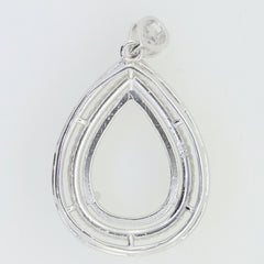 Sterling Silver Semi Mount Pendant Setting Pear PE 16x12mm W/ White Topaz - Syzjewelry