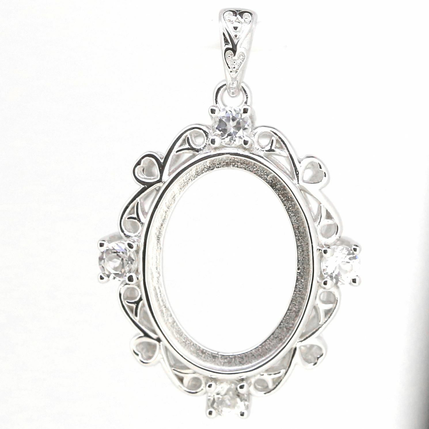 14K White Gold Semi Mount Pendant Setting Oval OV 16X12mm - Syzjewelry