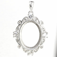 14K White Gold Semi Mount Pendant Setting Oval OV 16X12mm - Syzjewelry