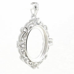 14K White Gold Semi Mount Pendant Setting Oval OV 16X12mm - Syzjewelry