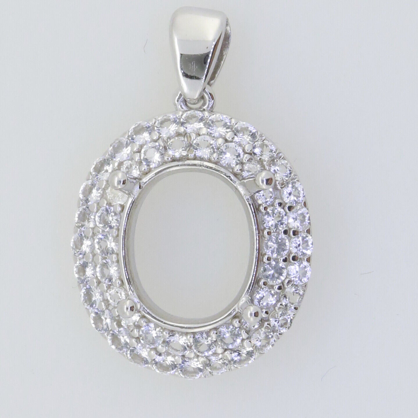 Sterling Silver Semi Mount Pendant Setting Oval OV 13x11mm Double Halo Topaz - Syzjewelry