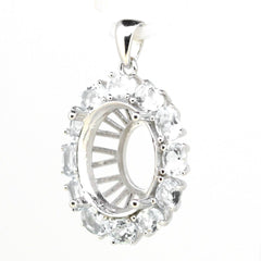 Sterling Silver Semi Mount Pendant Setting OV 14x10mm White Topaz Whit - Syzjewelry