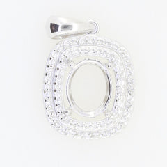 Sterling Silver Semi Mount Pendant Setting Oval OV 9x7mm Double Halo White Topaz - Syzjewelry