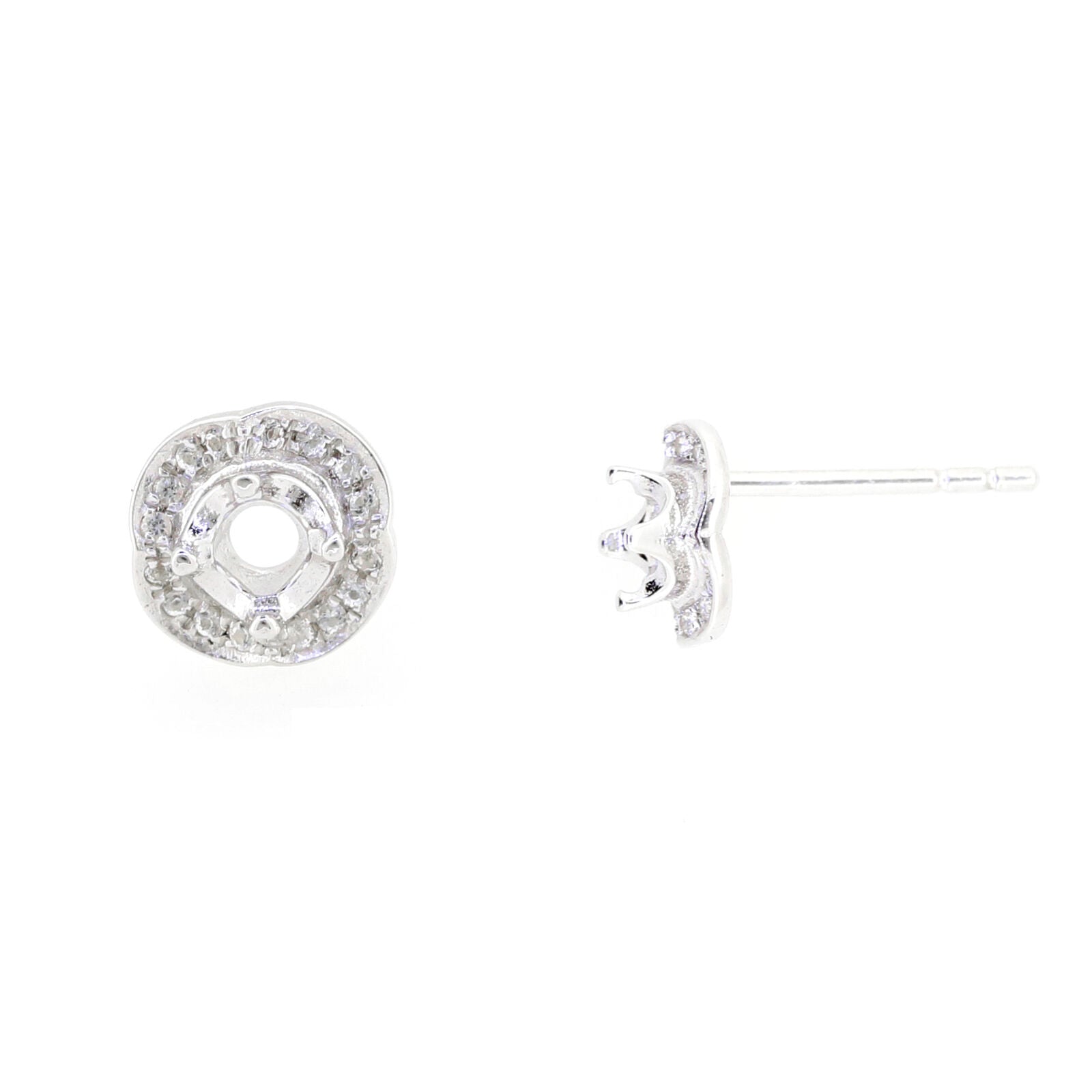 Sterling Silver Semi Mount Earrings Setting Round RD 3x3mm Stud White Topaz - Syzjewelry