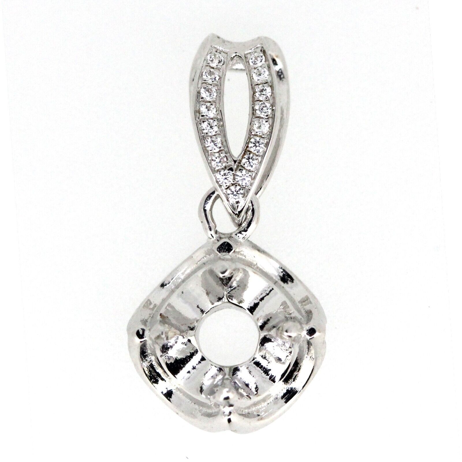 Sterling Silver Semi Mount Pendant Setting Round RD 5x5mm Topaz White Topaz - Syzjewelry