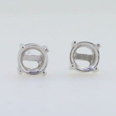 Sterling Silver Semi Mount Earrings Setting Round RD 6x6mm Stud - Syzjewelry