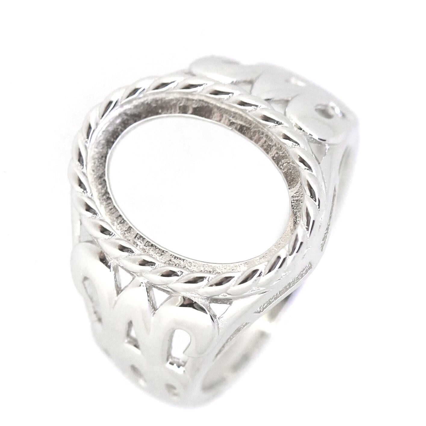 Sterling silver Semi Mount Ring Setting for Cab Oval OV 14x10mm Vintag - Syzjewelry