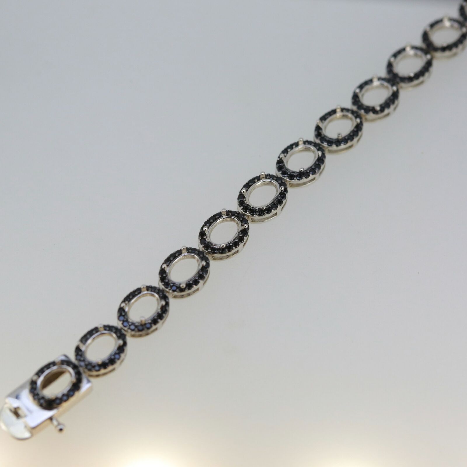 Sterling Silver Semi Mount Tennis Bracelet Setting OV 8x6mm Black Spinel 7.5 - Syzjewelry