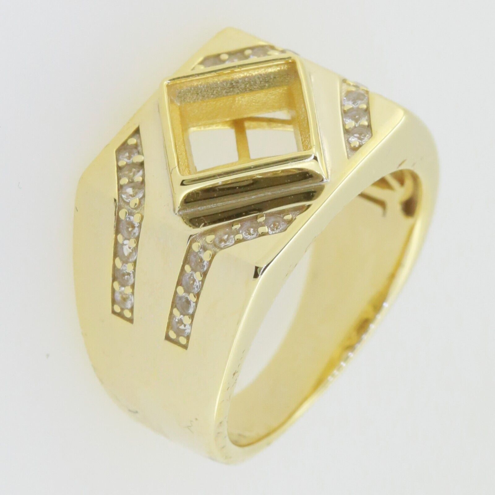 Yellow Gold Plated Sterling Silver Semi Mount Ring Setting Princess SQ 7x7mm - Syzjewelry