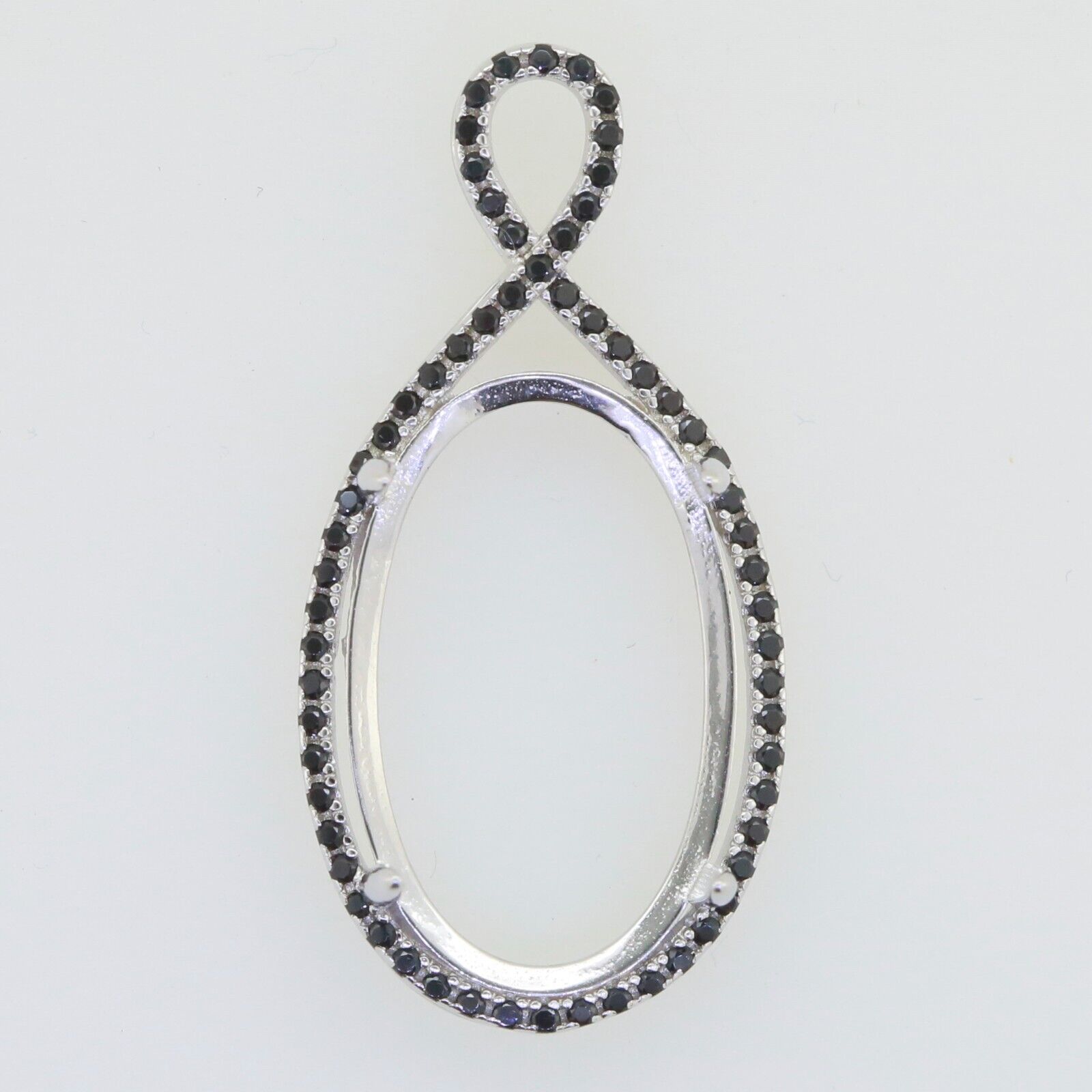 Sterling Silver Semi Mount Pendant Setting Oval OV 22x14mm Cabochon Black Spinel - Syzjewelry