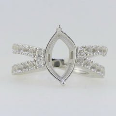 Sterling Silver Semi Mount Ring Setting Marquise MQ 14X7mm Size 9 Whit - Syzjewelry