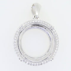 Sterling Silver Semi Mount Pendant Setting Round RD 18x18mm Halo White - Syzjewelry