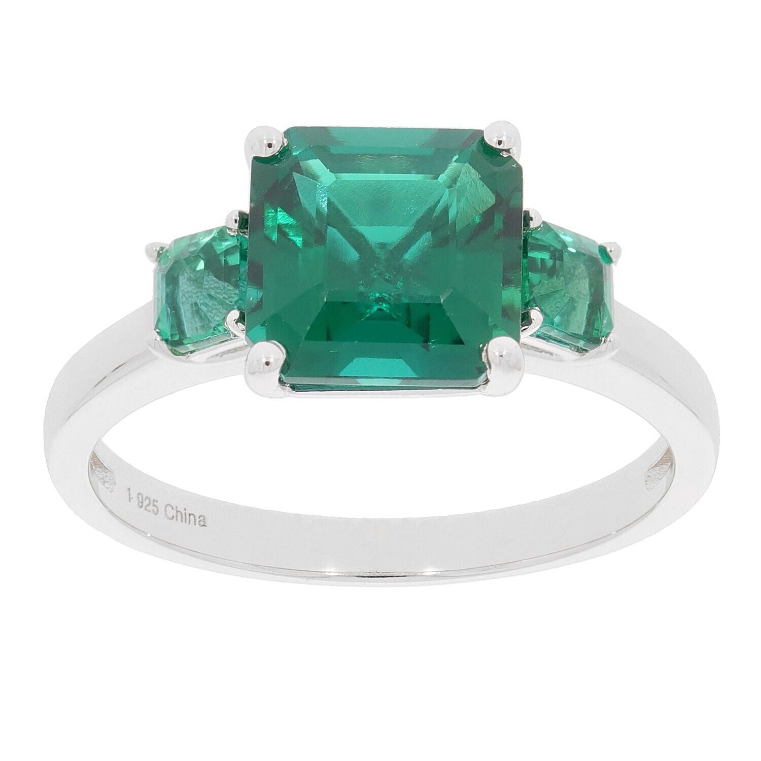 Sterling Silver Semi Mount Ring Setting Emerald OCT 8X8mm SQ 3.5mm 3 Stone - Syzjewelry